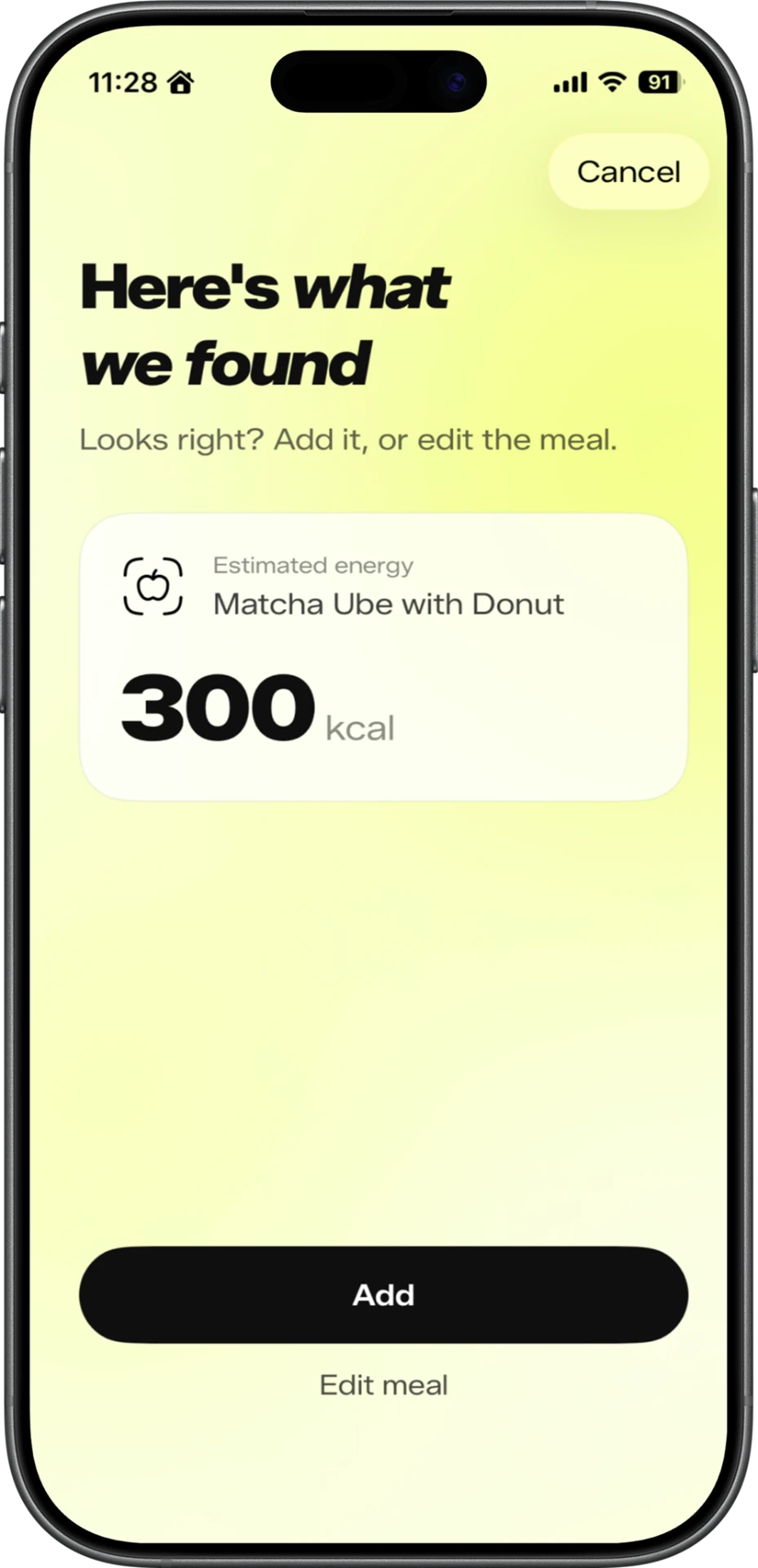 FuelBalance food estimate screen