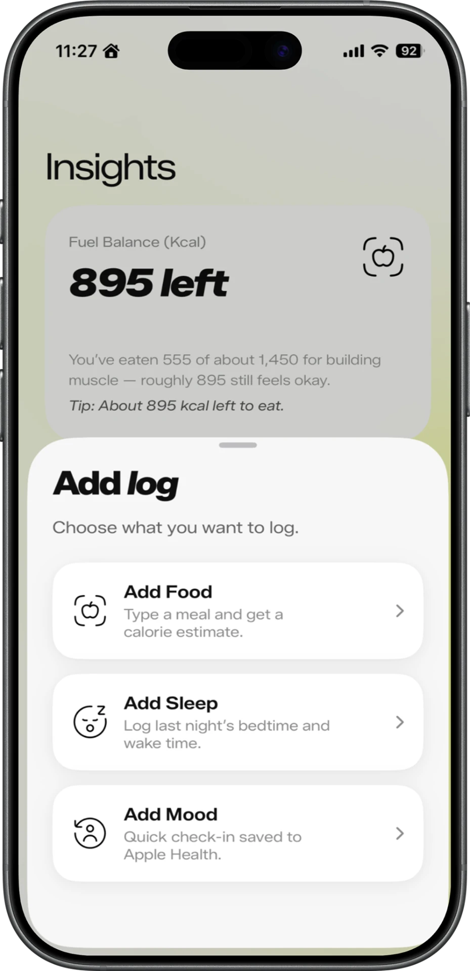FuelBalance add log screen