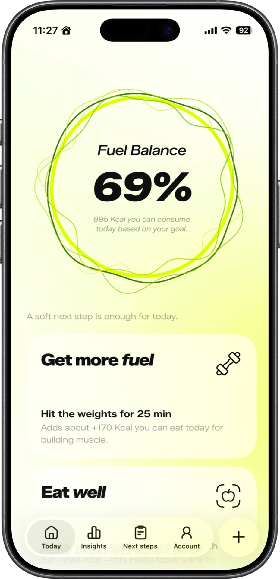 FuelBalance today screen showing fuel balance